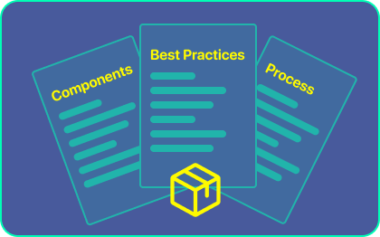 Wireframe of a documentation hub centralizing rules, components and guidelines.